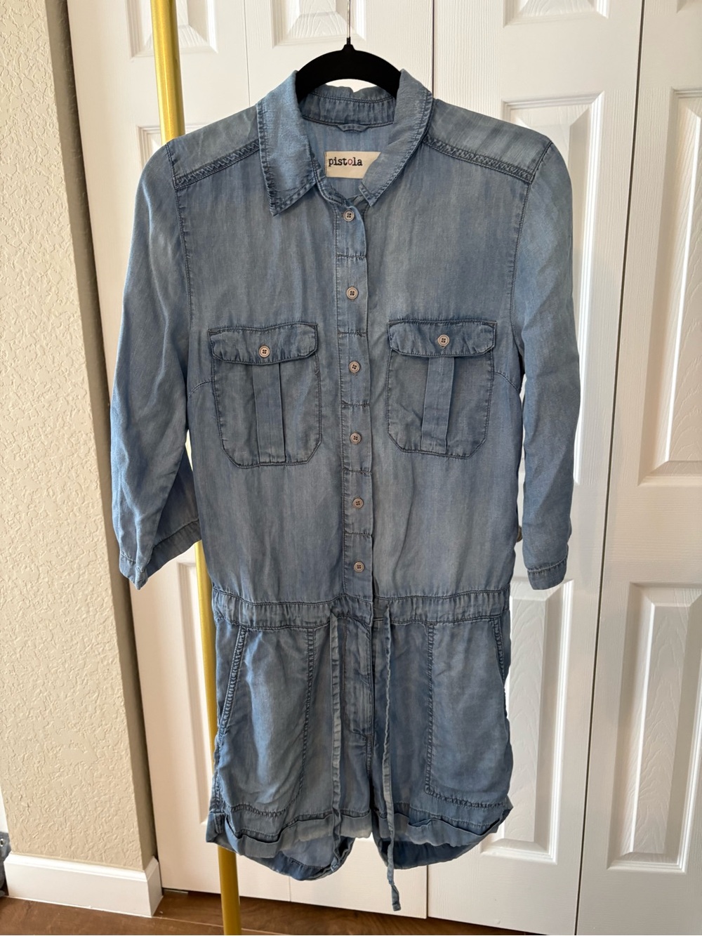 Pistola Romper Light Wash Chambray Denim, Size S
